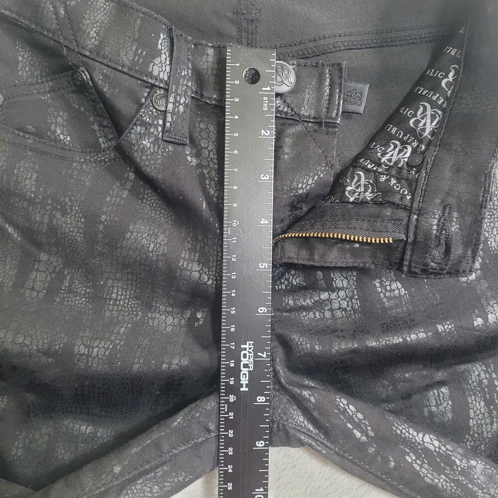 Rock & Republic Berlin Jeans Womens 6 Black Midrise Skinny Animal Print Stretch - Picture 9 of 13